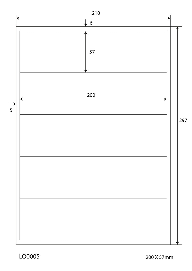 500 universele etiketten 210x297mm, op 100 Din A4 vellen, glanzend, zelfklevend LO-0005-80