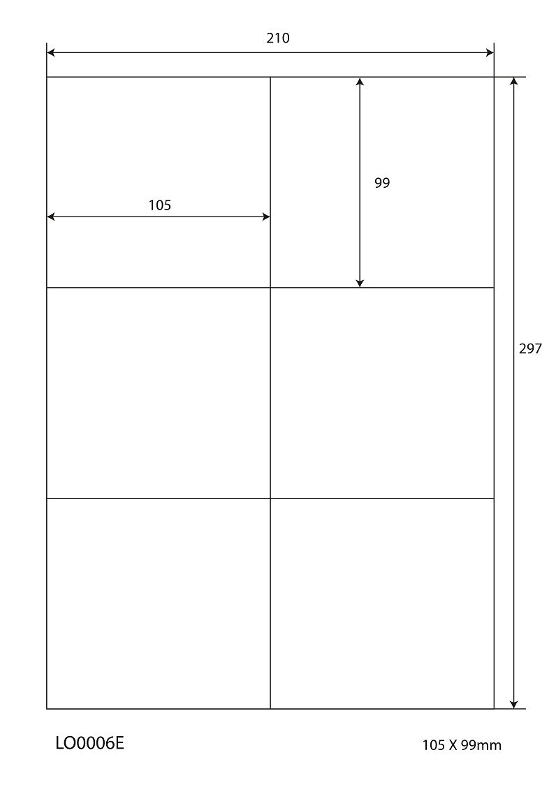 600 universele etiketten 105x99mm, op 100 Din A4 vellen, glanzend, zelfklevend LO-0006-E-80