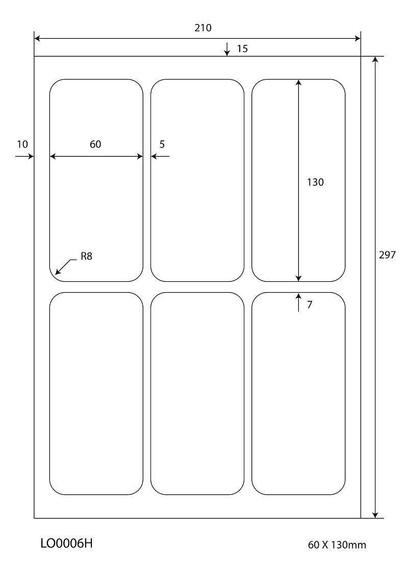 600 universele etiketten 60x130mm, op 100 Din A4 vellen, mat, zelfklevend LO-0006-H-70