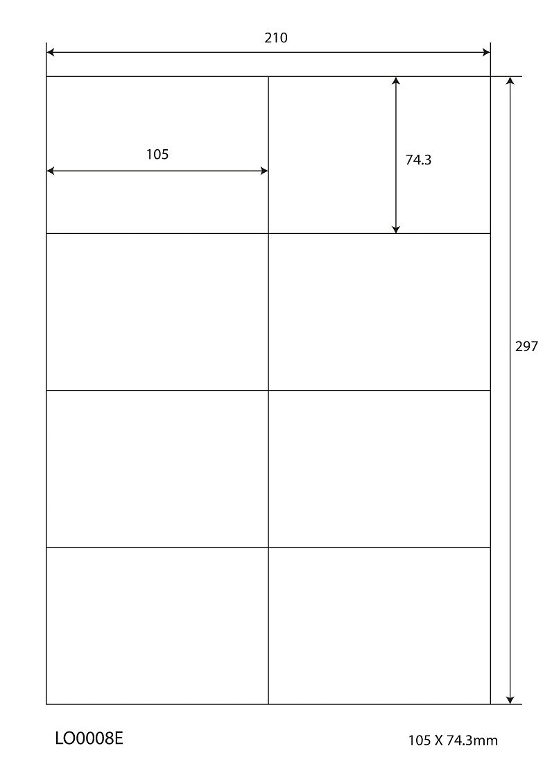 800 universele etiketten 105x74,3mm, op 100 Din A4 vellen, glanzend, zelfklevend LO-0008-E-80