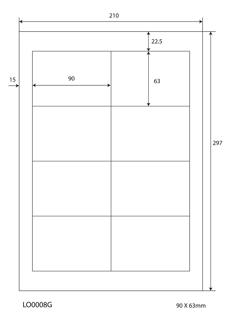 800 universele etiketten 90x63mm, op 100 Din A4 vellen, glanzend, zelfklevend LO-0008-G-80