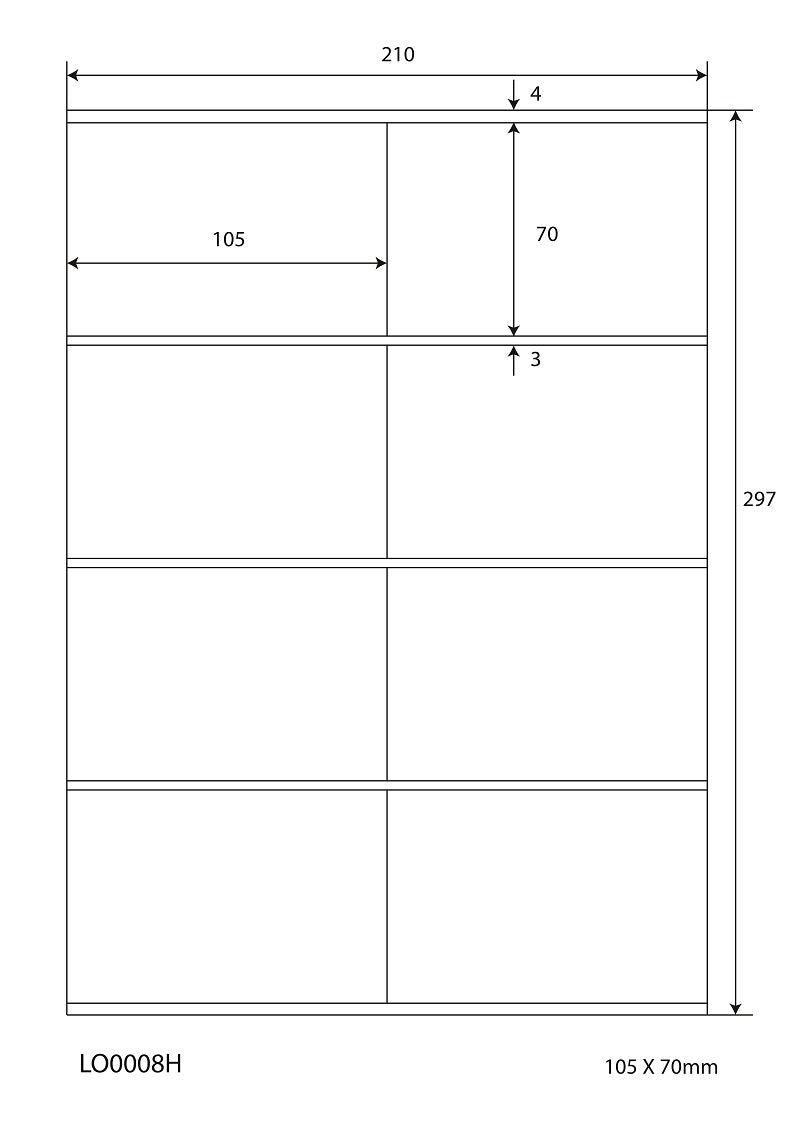 800 universele etiketten 105x70mm, op 100 Din A4 vellen, glanzend, zelfklevend LO-0008-H-80