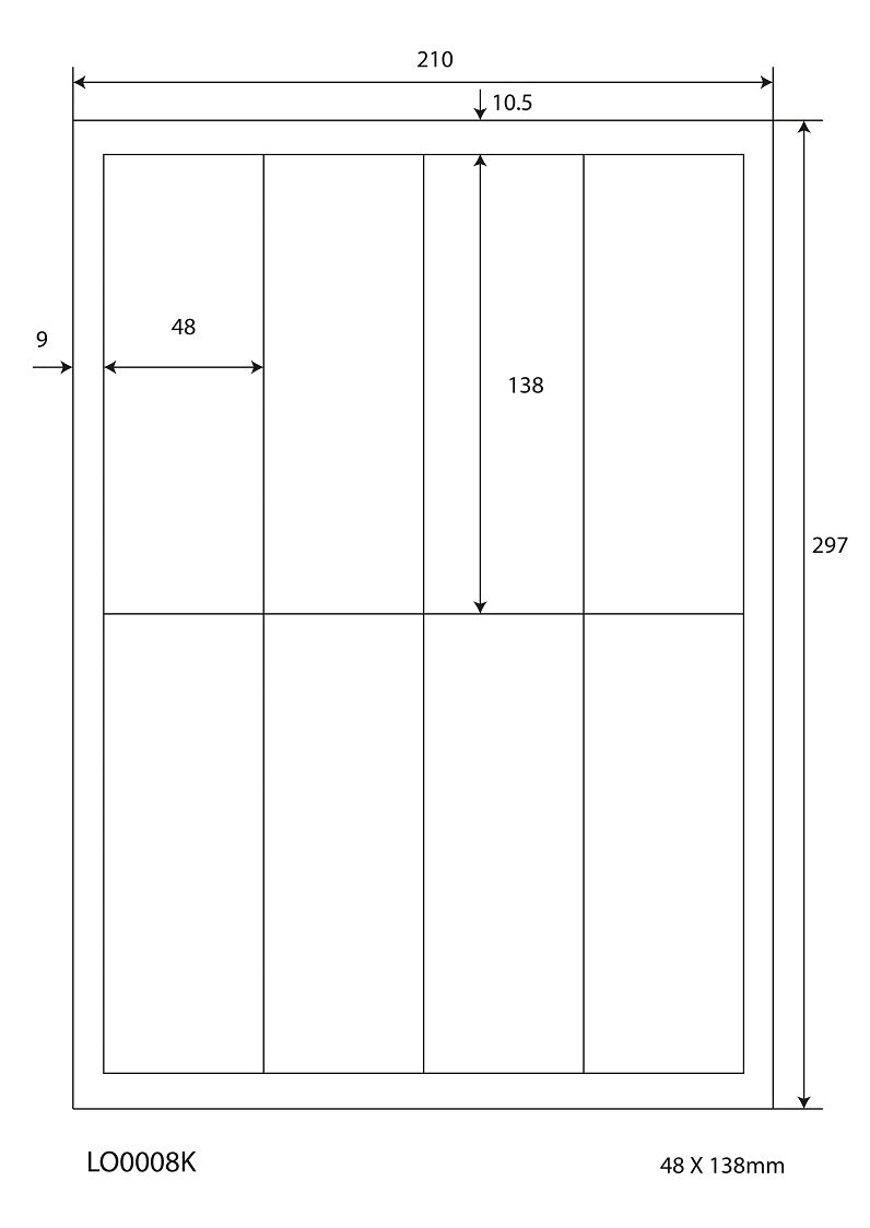800 universele etiketten 48x138mm, op 100 Din A4 vellen, glanzend, zelfklevend LO-0008-K-80