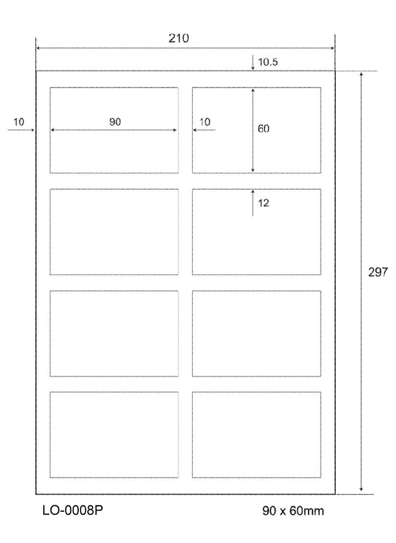 800 universele etiketten 90x60mm, op 100 Din A4 vellen, mat, zelfklevend LO-0008-P-70