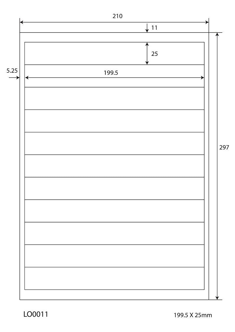 1100 universele etiketten 199,5x25mm, op 100 Din A4 vellen, mat, zelfklevend LO-0011-70