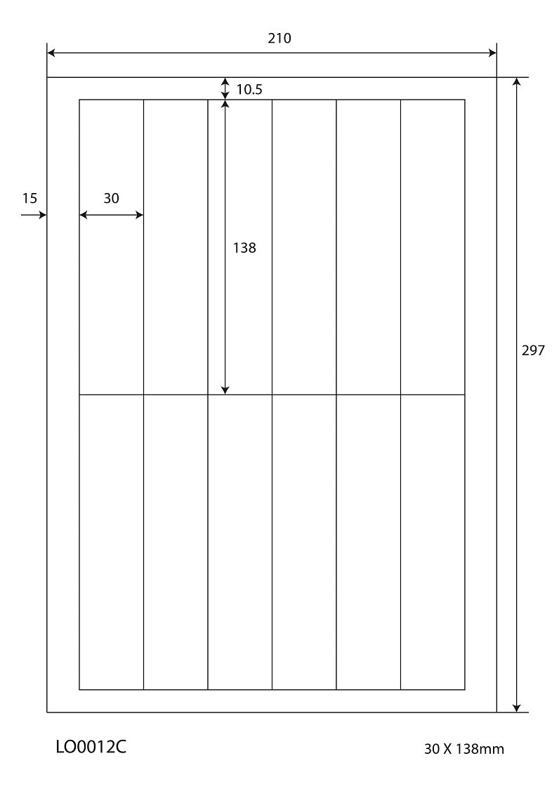 1200 universele etiketten 30x138mm, op 100 Din A4 vellen, mat, zelfklevend LO-0012-C-70