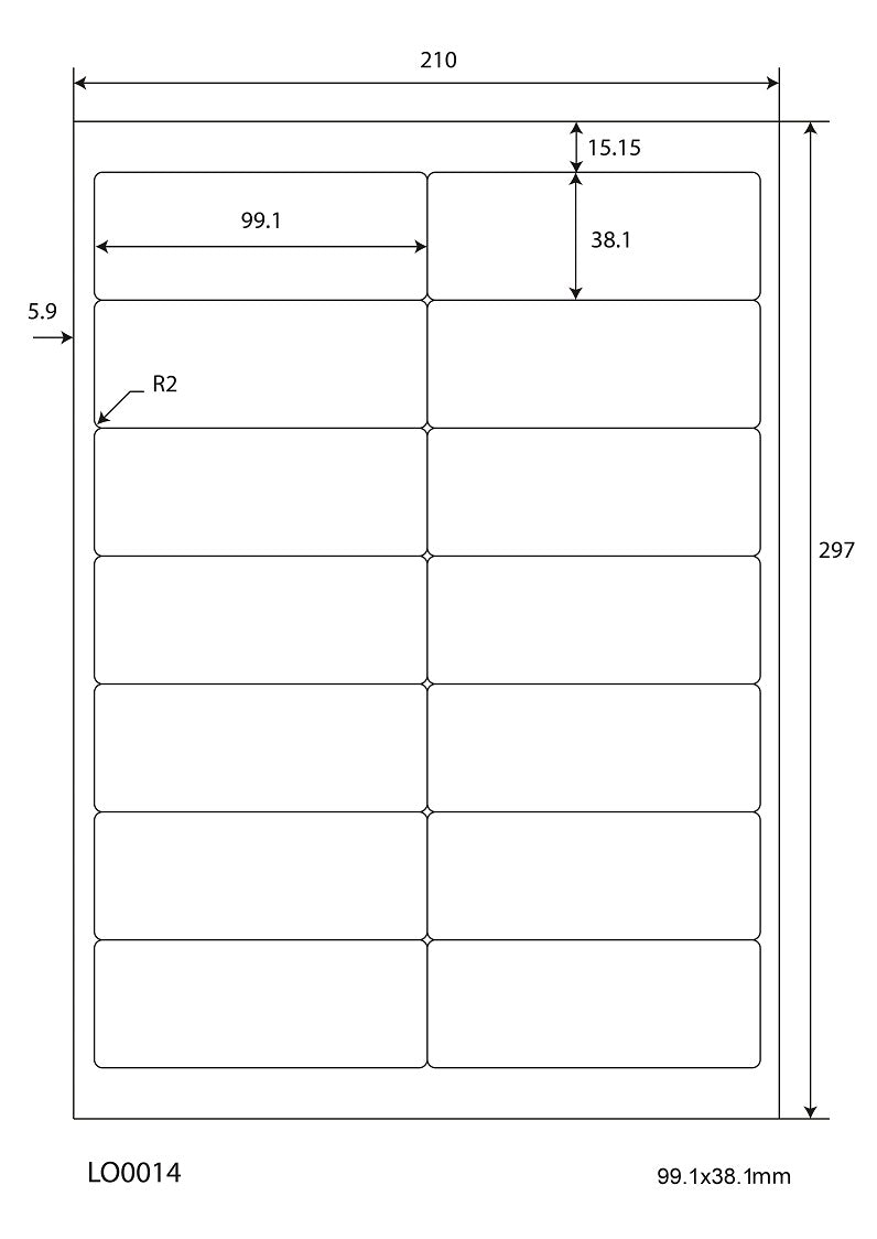 1400 universele etiketten 99,1x38,1mm, op 100 Din A4 vellen, mat, zelfklevend LO-0014-70