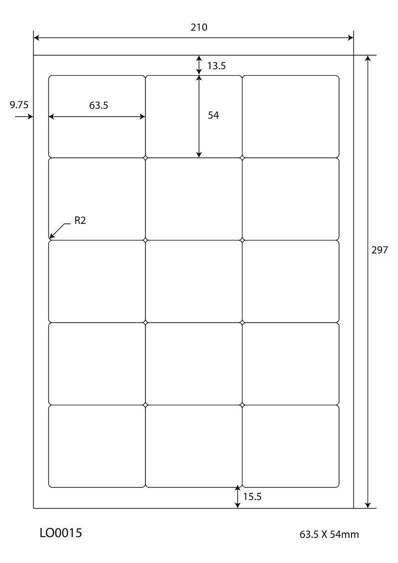 1500 universele etiketten 63,5x54mm, op 100 Din A4 vellen, mat, zelfklevend LO-0015-70