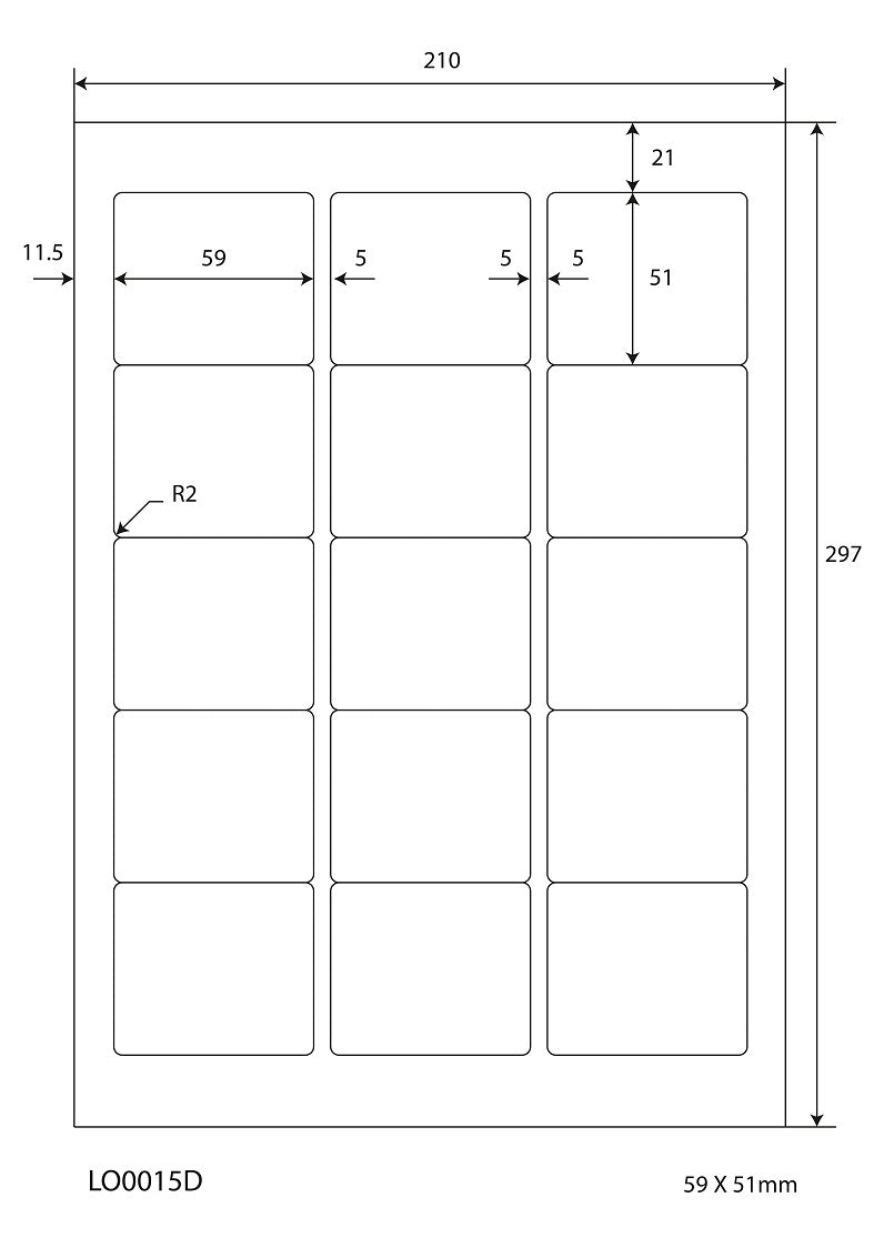 1500 universele etiketten 59x51mm, op 100 Din A4 vellen, mat, zelfklevend LO-0015-D-70