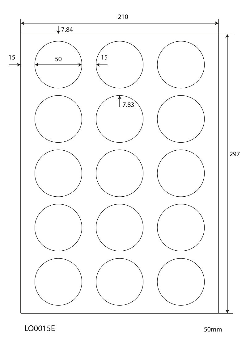 1500 universele etiketten 50 mm rond, op 100 Din A4 vellen, glanzend, zelfklevend LO-0015-E-80