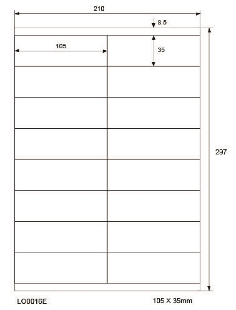 1600 universele etiketten 105x35mm, op 100 Din A4 vellen, glanzend, zelfklevend LO-0016-E-80