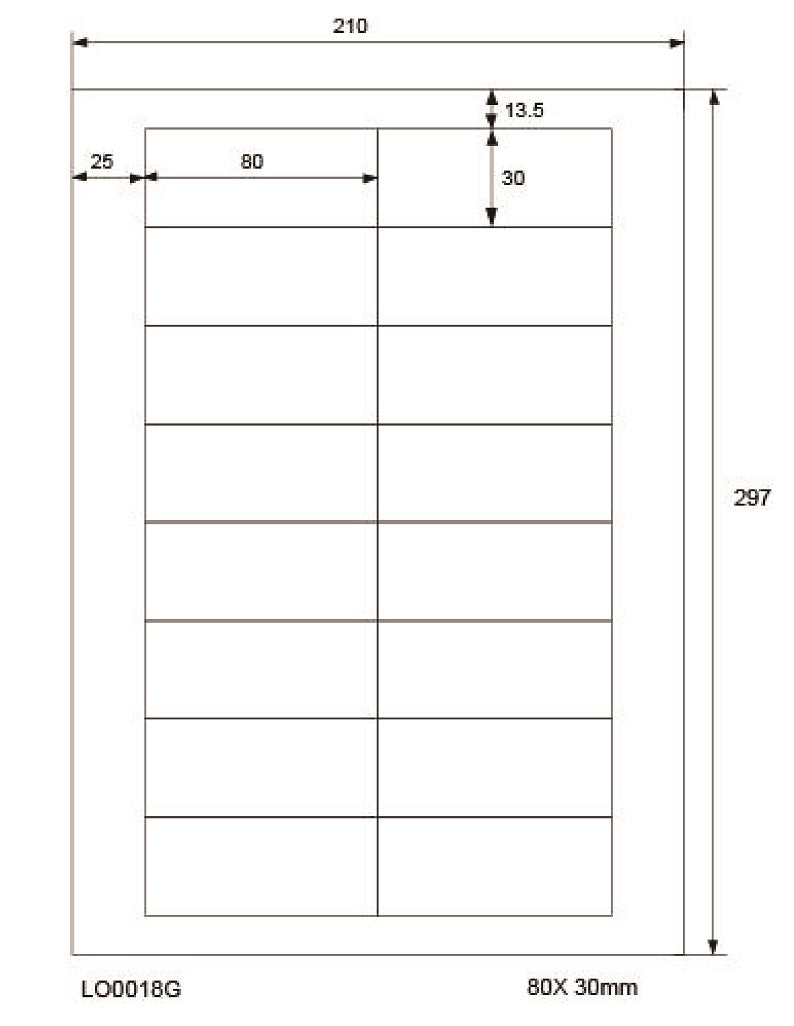 1800 universele etiketten 80x30mm, op 100 Din A4 vellen, glanzend, zelfklevend LO-0018-G-80