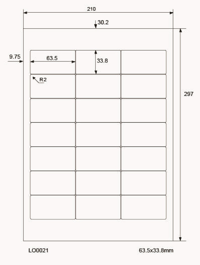2100 universele etiketten 63,5x33,8mm, op 100 Din A4 vellen, glanzend, zelfklevend LO-0021-80