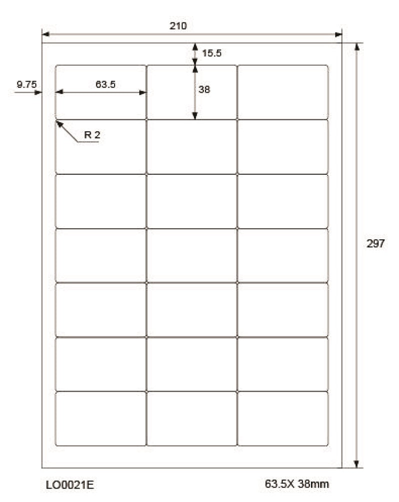 2100 universele etiketten 63,5x38mm, op 100 Din A4 vellen, mat, zelfklevend LO-0021-E-70