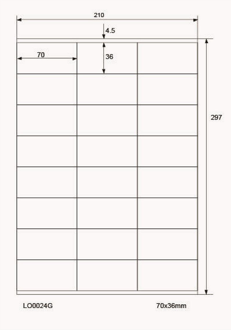 2400 universele etiketten 70x36mm, op 100 Din A4 vellen, mat, zelfklevend LO-0024-G-70
