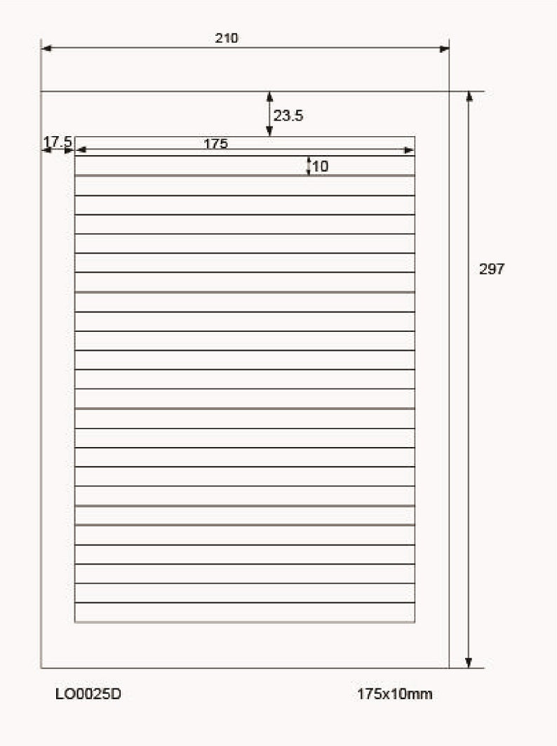 2500 universele etiketten 175x10mm, op 100 Din A4 vellen, mat, zelfklevend LO-0025-D-70