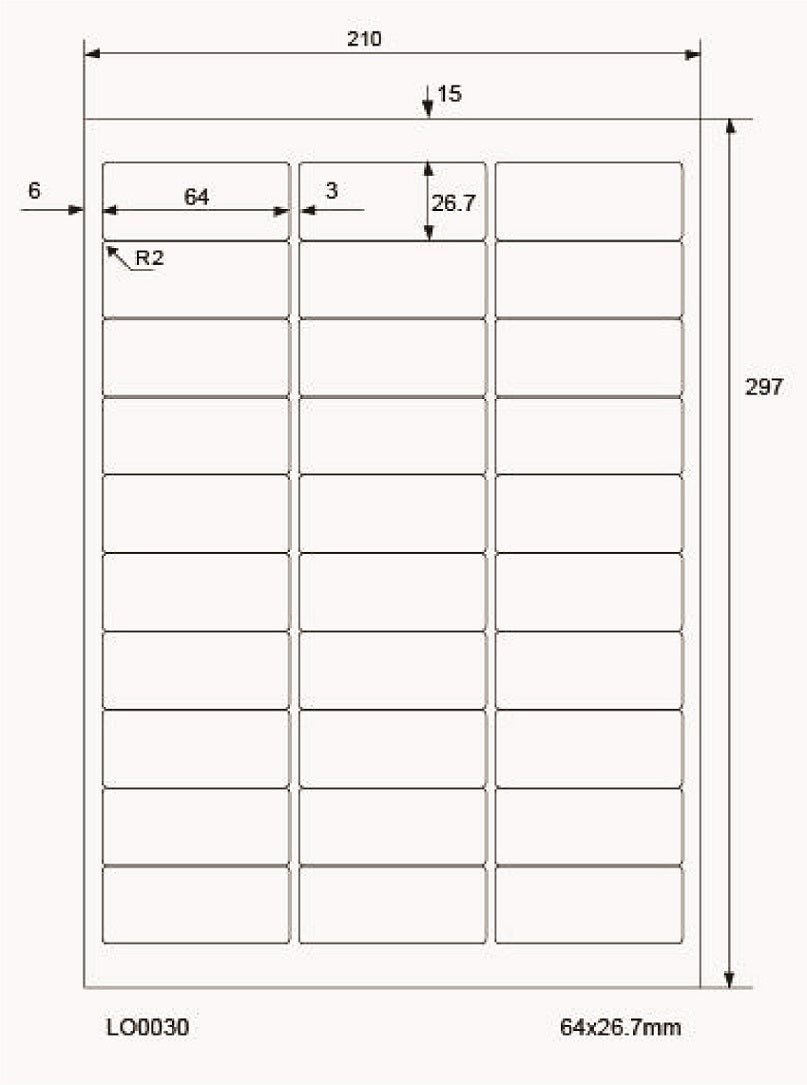 3000 universele etiketten 64x26,7mm, op 100 Din A4 vellen, mat, zelfklevend LO-0030-70