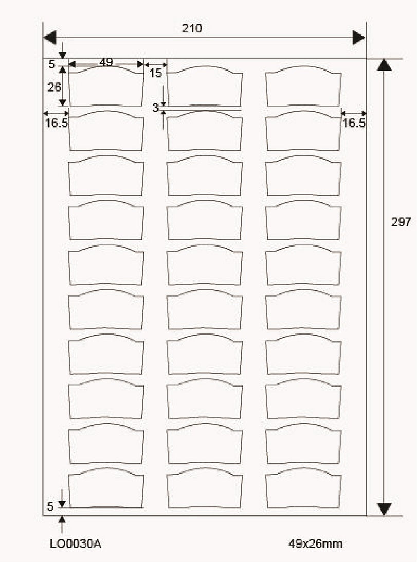 3000 universele etiketten 49x26mm, op 100 Din A4 vellen, glanzend, zelfklevend LO-0030-A-80
