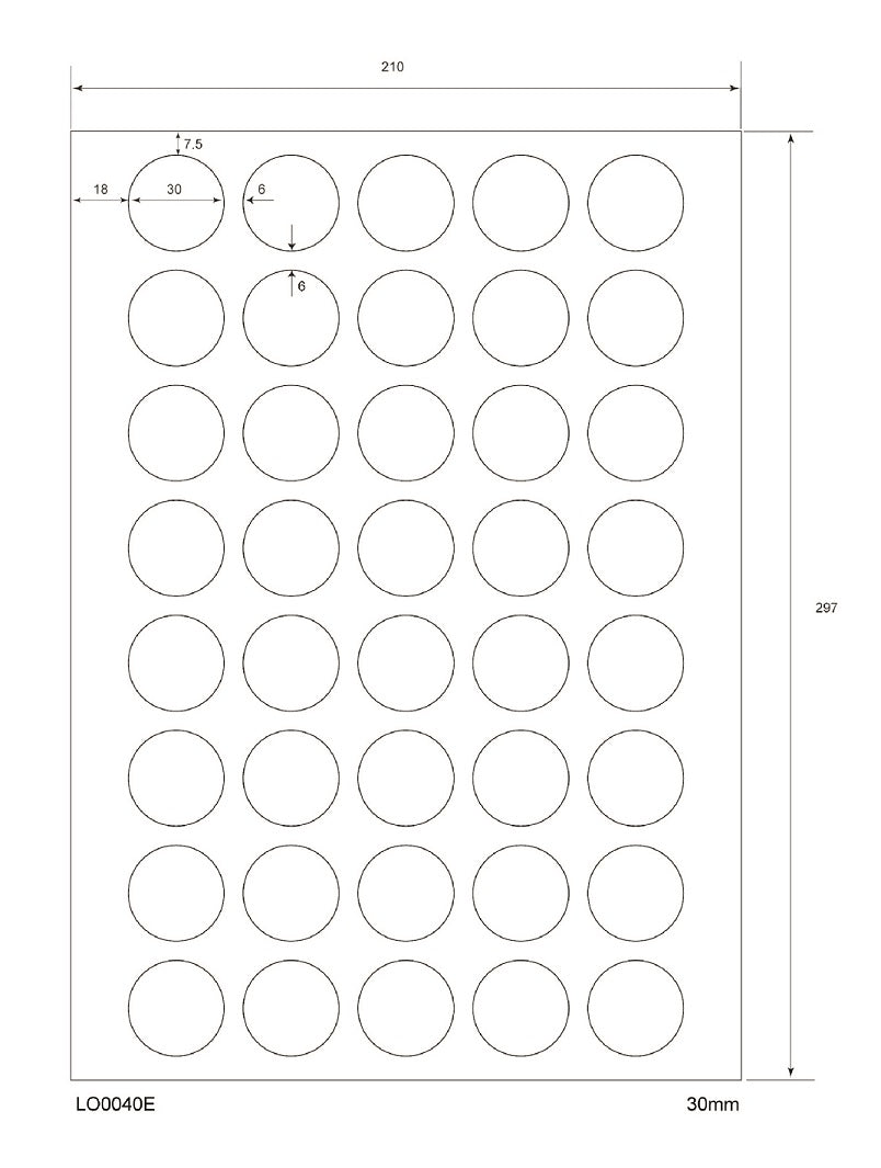 4000 universele etiketten 30 mm rond, op 100 Din A4 vellen, mat, zelfklevend LO-0040-E-70