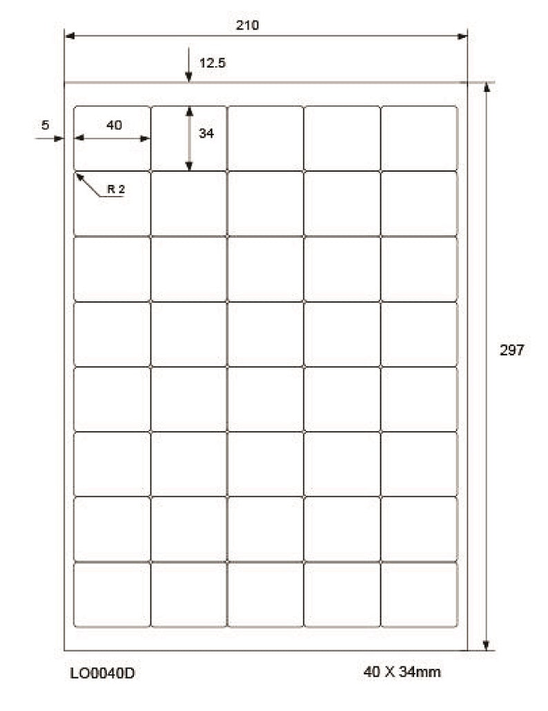 4000 universele etiketten 40x34mm, op 100 Din A4 vellen, glanzend, zelfklevend LO-0040-D-80