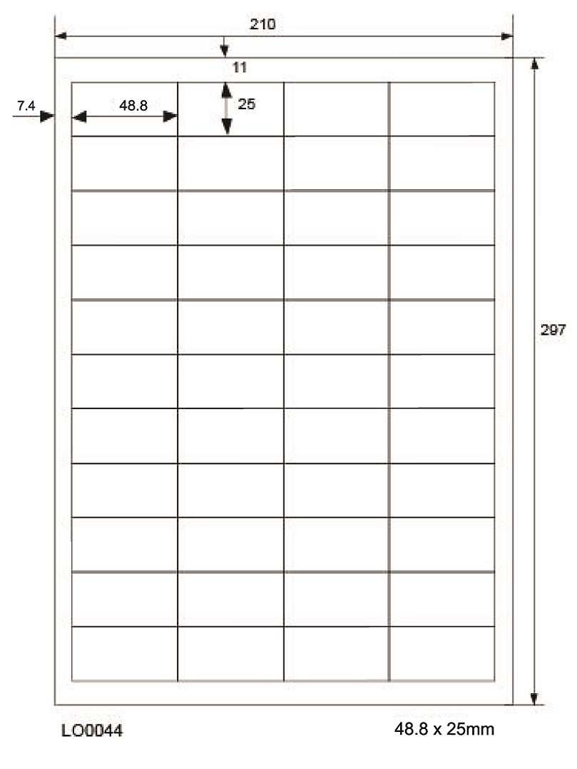 4400 universele etiketten 48,8x25mm, op 100 Din A4 vellen, mat, zelfklevend LO-0044-70