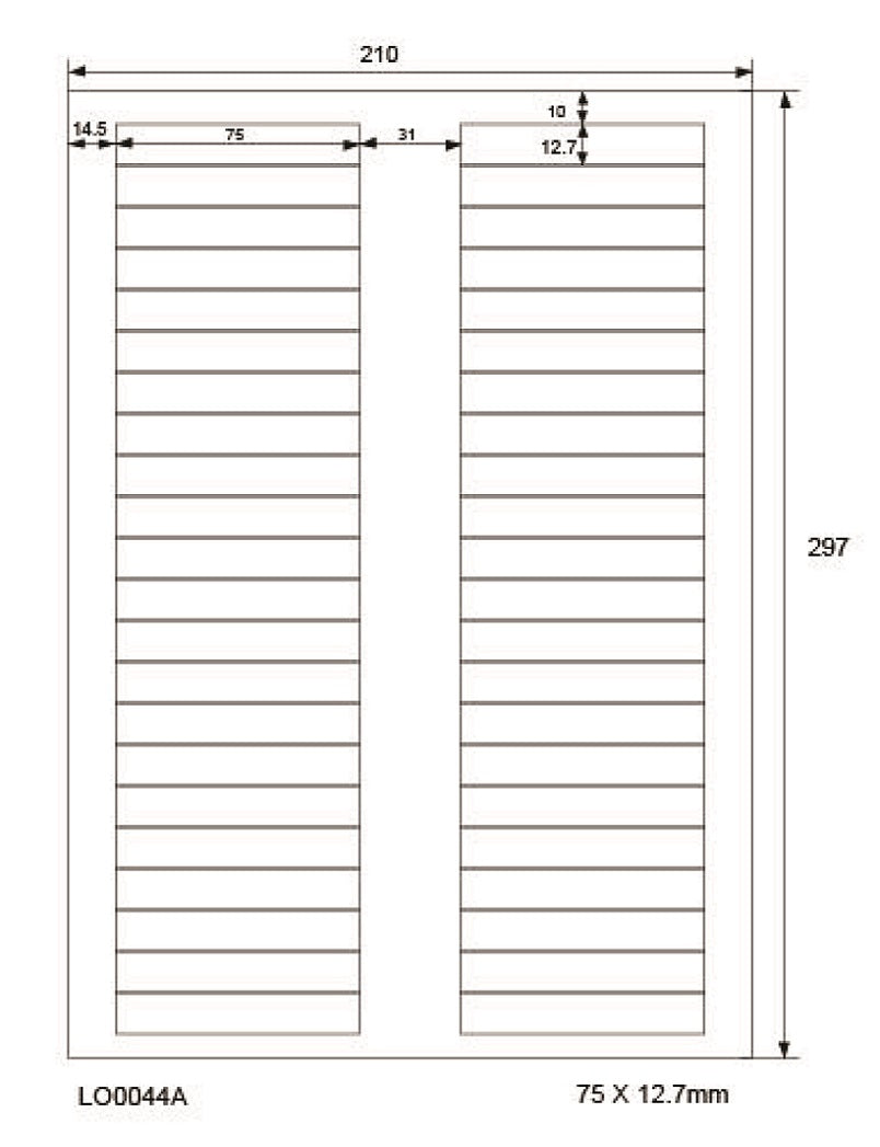 4400 universele etiketten 75x12,7mm, op 100 Din A4 vellen, mat, zelfklevend LO-0044-A-70
