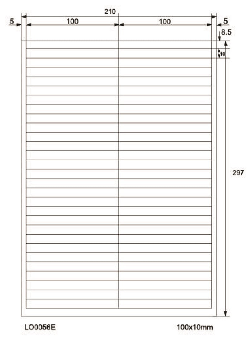 5600 universele etiketten 100x10mm, op 100 Din A4 vellen, mat, zelfklevend LO-0056-E-70