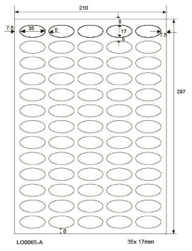 6500 universele etiketten 35x17mm, op 100 Din A4 vellen, mat, zelfklevend LO-0065-A-70