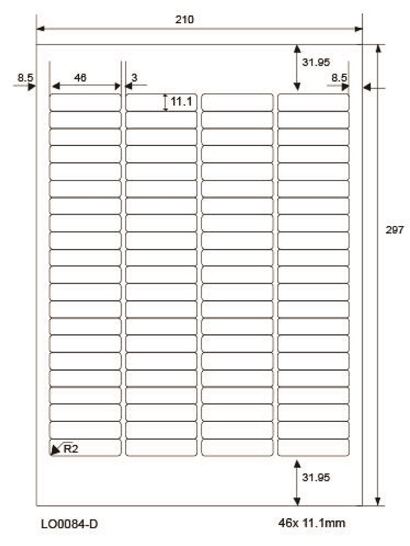 8400 universele etiketten 46x11,1mm, op 100 Din A4 vellen, mat, zelfklevend LO-0084-D-70