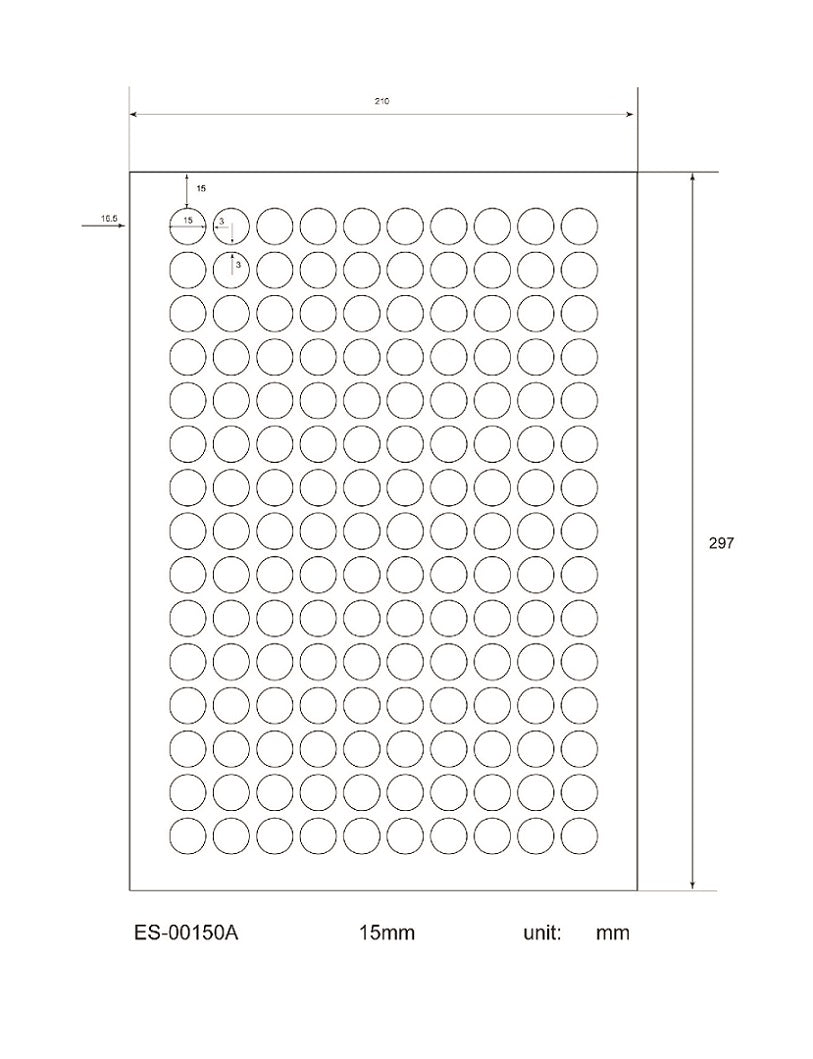 15000 universele etiketten 15 mm rond, op 100 Din A4-vellen, mat, zelfklevend LO-0150-A-70