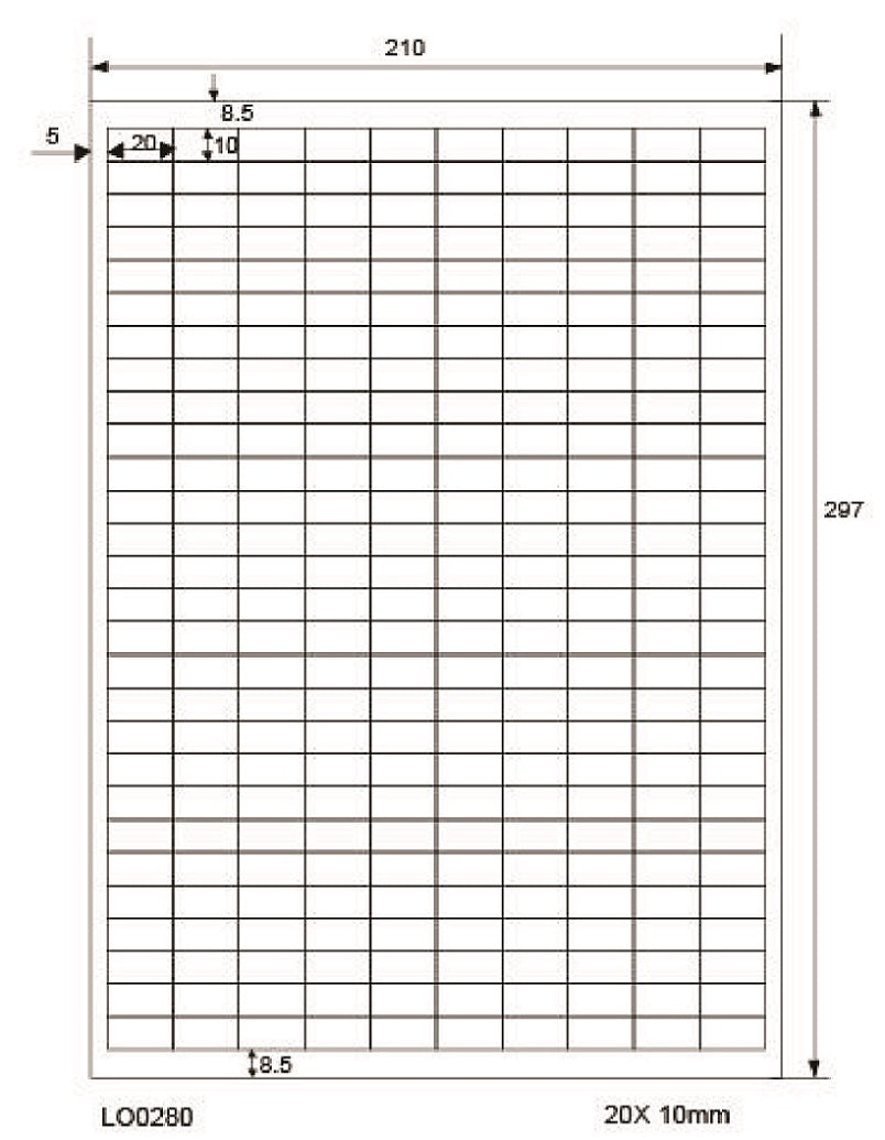 28000 universele etiketten 20x10mm, op 100 Din A4 vellen, mat, zelfklevend LO-0280-70