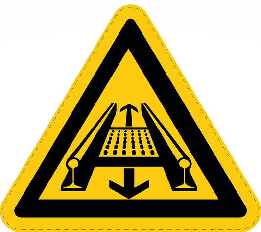 1 stuks Waarschuwingssticker "Waarschuwing voor lopende band systeem in de rail" van PVC-kunststof, ES-SIW-029