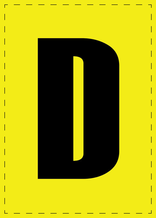 Letter D zelfklevende letters en cijferstickers zwart lettertype gele achtergrond ES-BGPVC-D-3