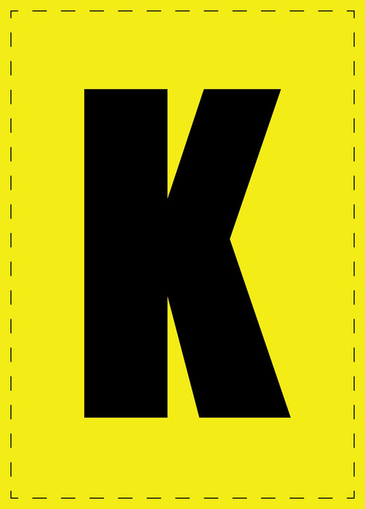 Letter K zelfklevende letters en cijferstickers zwart lettertype gele achtergrond ES-BGPVC-K-3