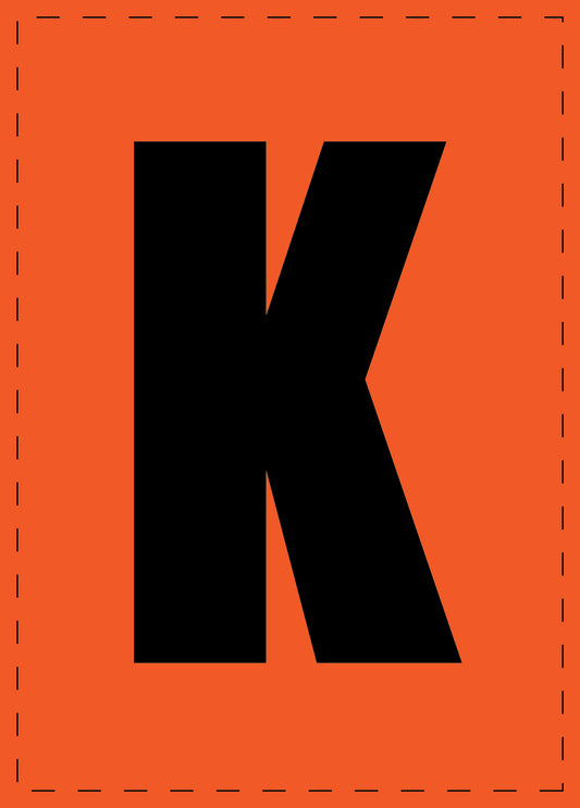 Letter K zelfklevende letters en cijferstickers zwart lettertype Oranje achtergrond ES-BGPVC-K-8