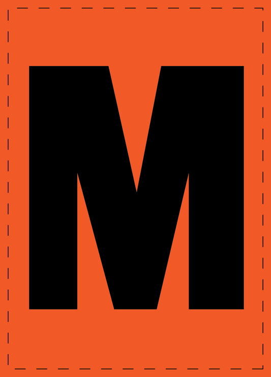 Letter M zelfklevende letters en cijferstickers zwart lettertype Oranje achtergrond ES-BGPVC-M-8