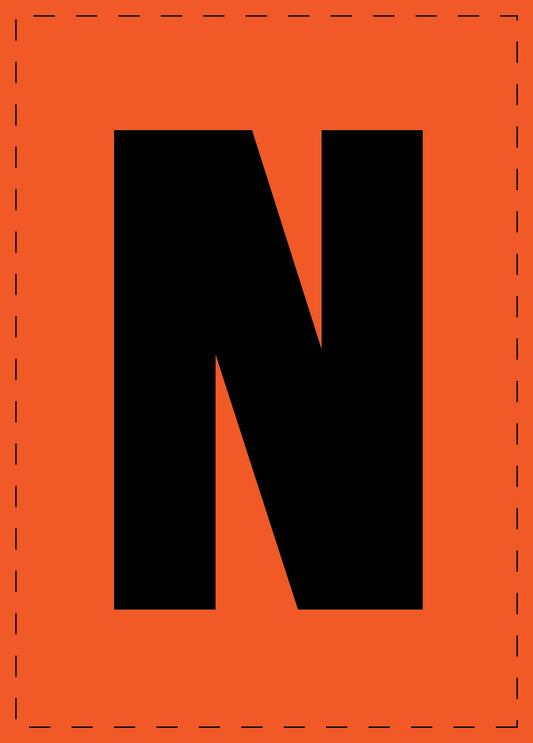 Letter N zelfklevende letters en cijferstickers zwart lettertype Oranje achtergrond ES-BGPVC-N-8