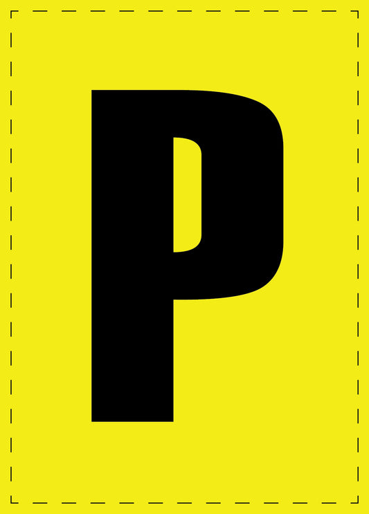 Letter P zelfklevende letters en cijferstickers zwart lettertype gele achtergrond ES-BGPVC-P-3