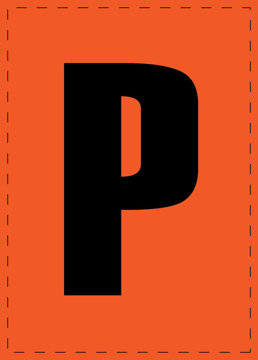 Letter P zelfklevende letters en cijferstickers zwart lettertype Oranje achtergrond ES-BGPVC-P-8