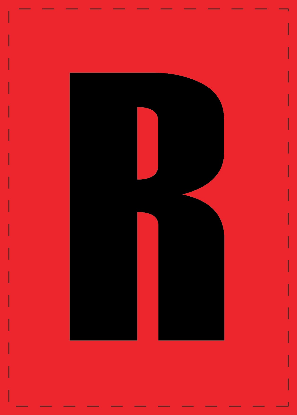 Letter R zelfklevende letters en cijferstickers zwart lettertype Rood achtergrond ES-BGPVC-R-14