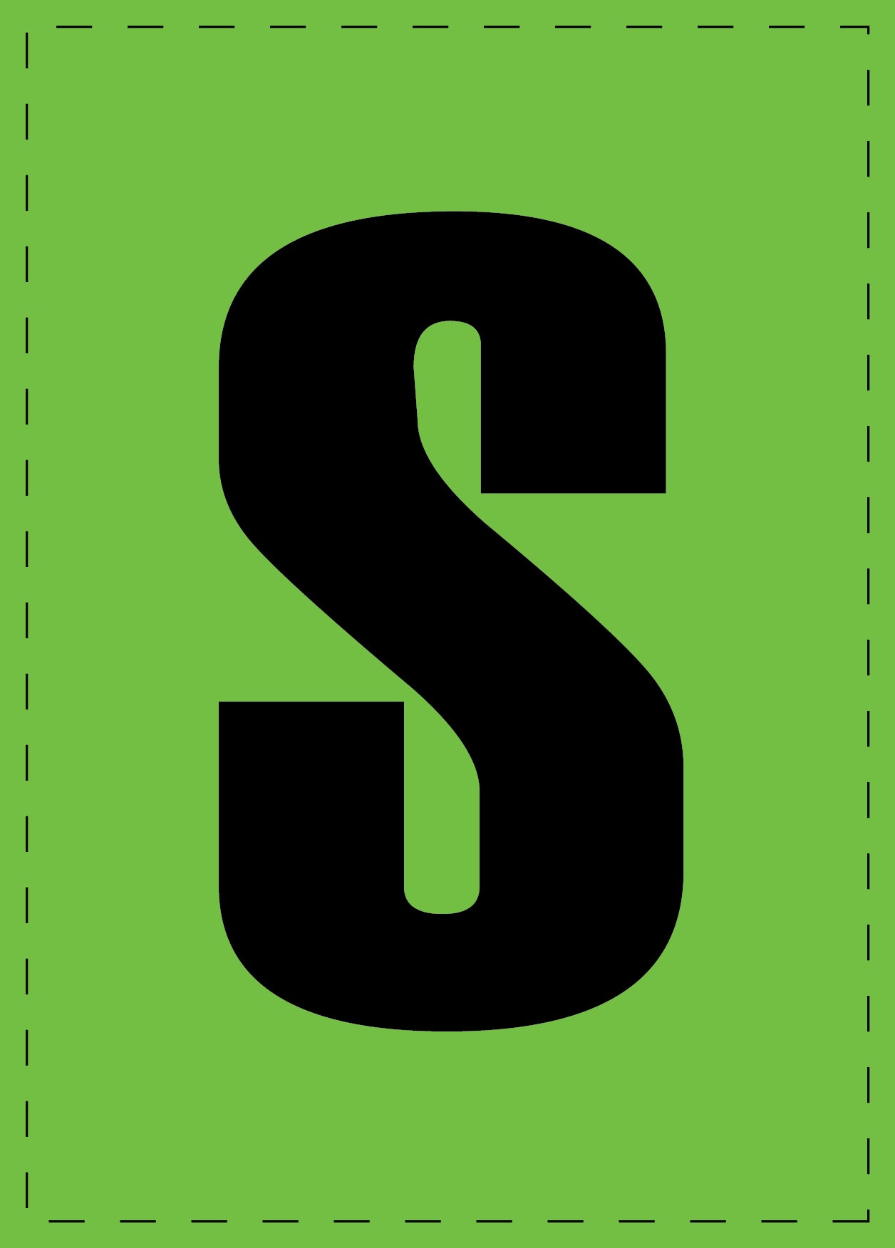 Letter S zelfklevende letters en cijferstickers zwart lettertype groen achtergrond ES-BGPVC-S-67