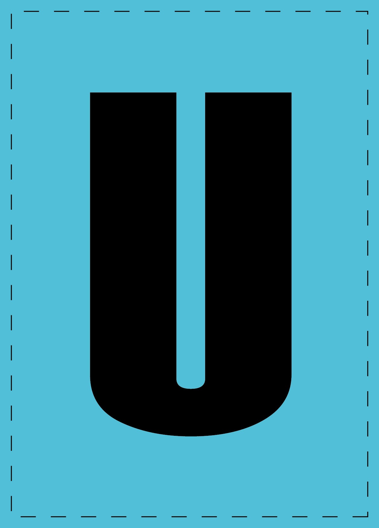 Letter U zelfklevende letters en cijferstickers zwart lettertype Blauw achtergrond ES-BGPVC-U-50