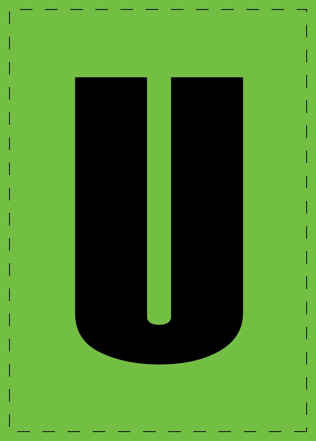 Letter U zelfklevende letters en cijferstickers zwart lettertype groen achtergrond ES-BGPVC-U-67