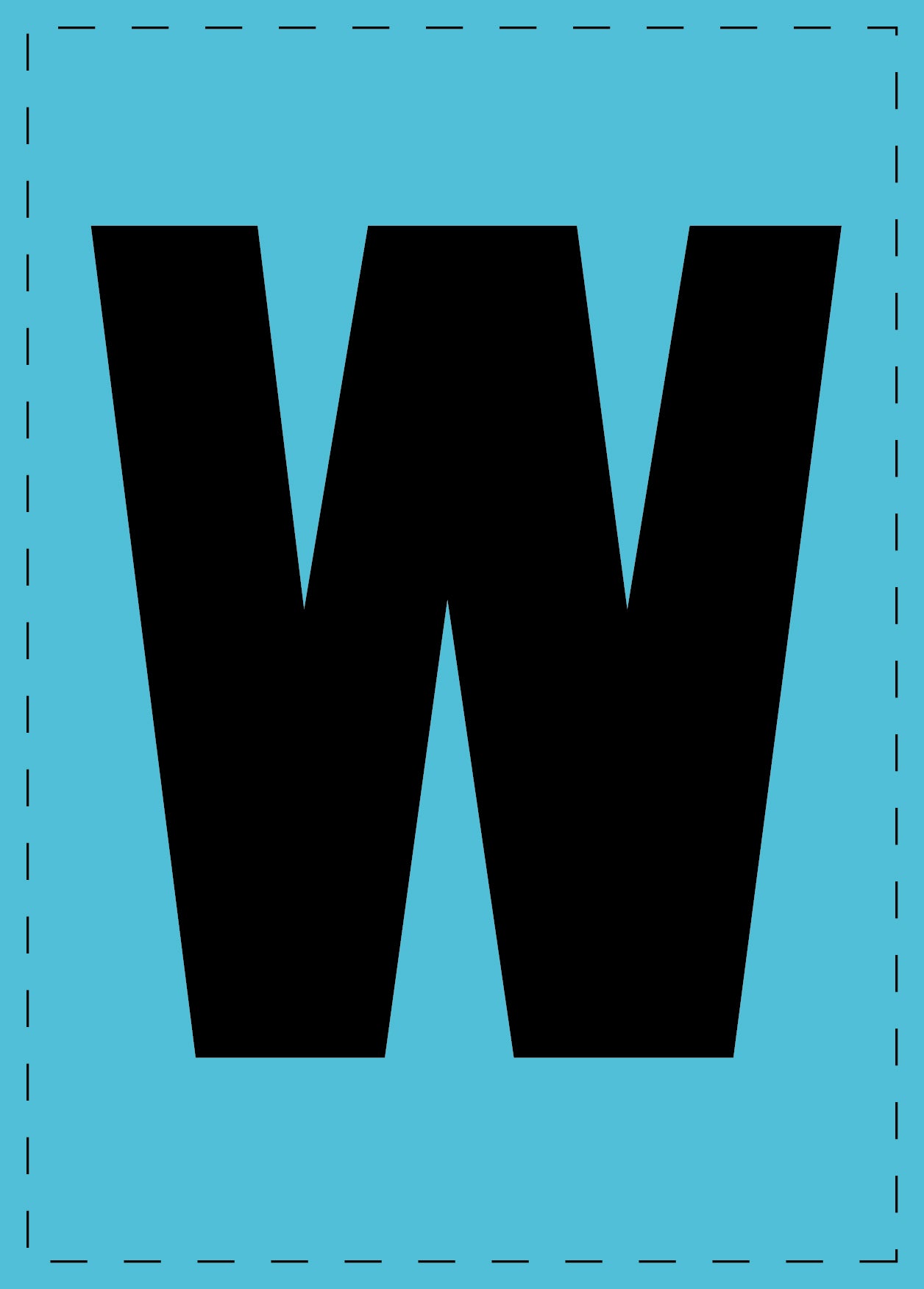 Letter W zelfklevende letters en cijferstickers zwart lettertype Blauw achtergrond ES-BGPVC-W-50