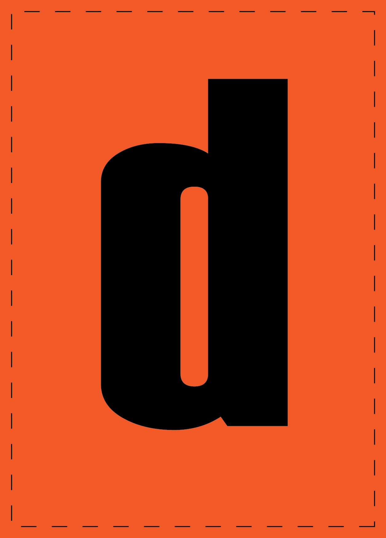 Letter d zelfklevende letters en cijferstickers zwart lettertype Oranje achtergrond ES-BKPVC-D-8