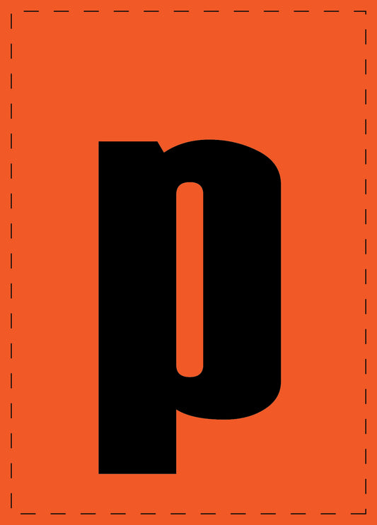 Letter p zelfklevende letters en cijferstickers zwart lettertype Oranje achtergrond ES-BKPVC-P-8