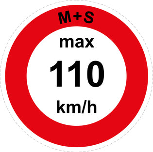 Snelheidssticker "M+S max 110 km/h rood rand"  EW-CAR1600-110