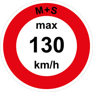 Snelheidssticker "M+S max 130 km/h rood rand"  EW-CAR1600-130