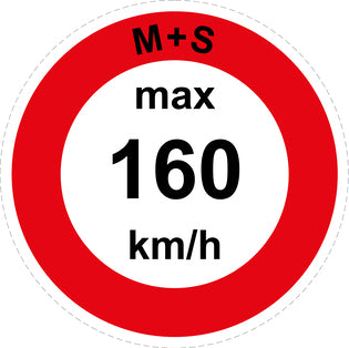Snelheidssticker "M+S max 160 km/h rood rand"  EW-CAR1600-160