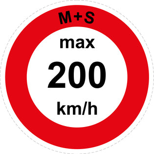 Snelheidssticker "M+S max 200 km/h rood rand"  EW-CAR1600-200